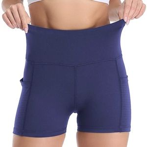 🔥 Yoga Shorts for Women, High Waist, Tummy Control with Side Pockets in Blue